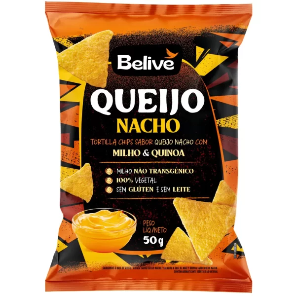 Tortilla Chips Sabor Queijo Nacho Sem Glúten Belive 50g